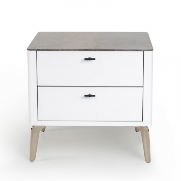 Прикроватная тумба цвет корпуса белоснежный soft touch, цвет топа коричневый песок, (Габариты: 500 x 430 x 490 mm)