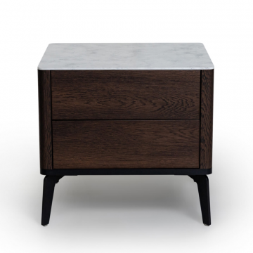 Прикроватная тумба цвет корпуса дуб темно коричневый, цвет топа белый мрамор, (Габариты: 500 x 430 x 490 mm)