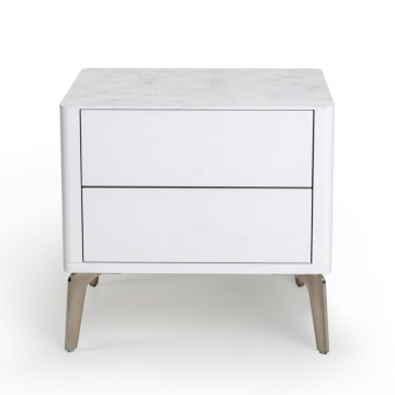 Прикроватная тумба цвет корпуса белоснежный soft touch, цвет топа белый мрамор, (Габариты: 500 x 430 x 490 mm)