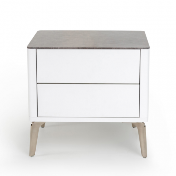 Прикроватная тумба цвет корпуса белоснежный soft touch, цвет топа коричневый песок, (Габариты: 500 x 430 x 490 mm)