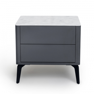 Прикроватная тумба цвет корпуса темно-серый soft touch, цвет топа белый мрамор, (Габариты: 500 x 430 x 490 mm)