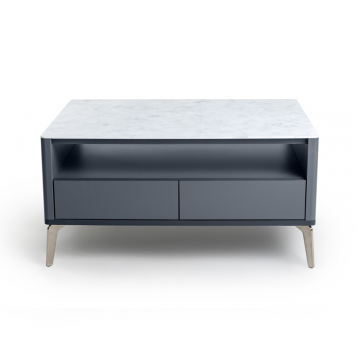 Журнальный стол цвет корпуса темно-серый soft touch, цвет топа белый мрамор, (Габариты: 950 x 700 x 490 mm)