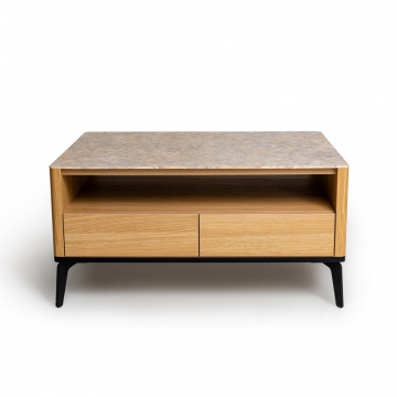 Журнальный стол цвет корпуса дуб натуральный, цвет топа желтый песок, (Габариты: 950 x 700 x 490 mm)