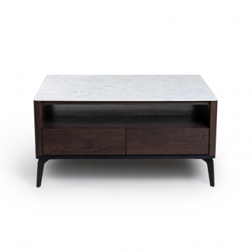 Журнальный стол цвет корпуса дуб темно коричневый, цвет топа белый мрамор, (Габариты: 950 x 700 x 490 mm)