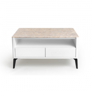 Журнальный стол цвет корпуса белоснежный soft touch, цвет топа желтый песок, (Габариты: 950 x 700 x 490 mm)