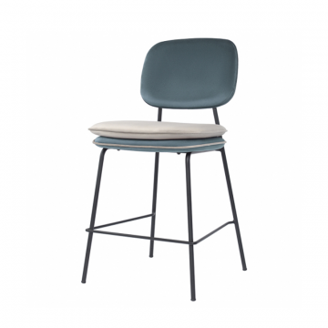 Стул полубарный с контрастным кантом Pea, велюр, сине-зеленый/бежевый