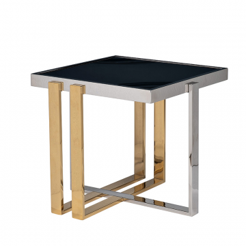 47ED-20920 Стол журнальный черн.стекло/хром+золото 55*55*55см