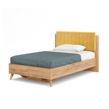 Марта-2 Кровать 1200 (с КО и мягкой накладкой, вертикальная стежка Phuket 1038) (Дуб Золотой/Горчично-желтый)