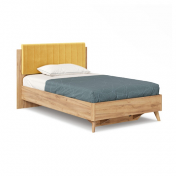 Марта-2 Кровать 1200 (с КО и мягкой накладкой, вертикальная стежка Phuket 1038) (Дуб Золотой/Горчично-желтый)