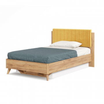 Марта-2 Кровать 1200 (с ПМ и мягкой накладкой, вертикальная стежка Phuket 1038) (Дуб Золотой/Горчично-желтый)