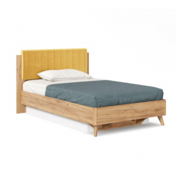 Марта-2 Кровать 1200 (с ПМ и мягкой накладкой, вертикальная стежка Phuket 1038) (Дуб Золотой/Горчично-желтый)