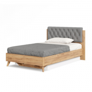 Марта-2 Кровать 1200 (с ПМ и мягкой накладкой, каретная стежка Capri 24) (Дуб Золотой/Серый)