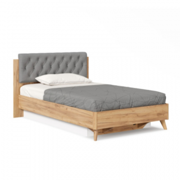 Марта-2 Кровать 1200 (с ПМ и мягкой накладкой, каретная стежка Capri 24) (Дуб Золотой/Серый)