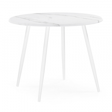 Деревянный стол Абилин 100х76 мрамор белый / белый матовый