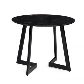 Стеклянный стол Алингсос 100(140)х100х76 обсидиан / черный