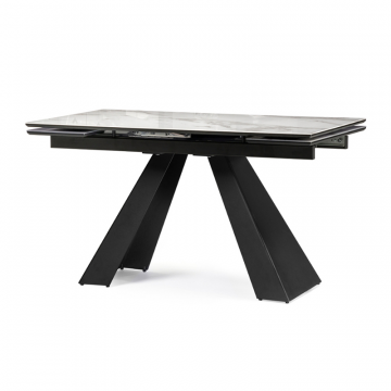 Стеклянный стол Торвальд 140(200)х80х77 белый мрамор / черный