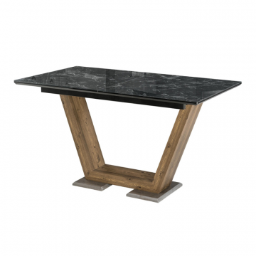 Стол на тумбе Иматра 140(180)х80х76 мрамор черный / черная шагрень