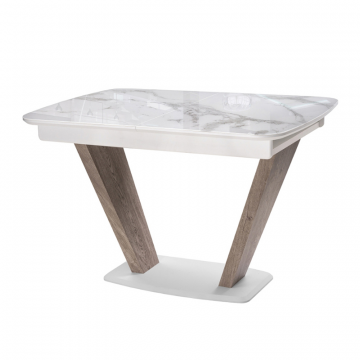 Стол на тумбе Петир дуб с пилением / белая шагрень