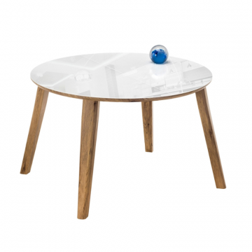 Стеклянный стол Семвэлл 100(140)х100х75 дуб монтана / белый