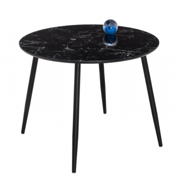 Стеклянный стол Кловис 100(140)х100х76 вставка стекло черный мрамор / черный