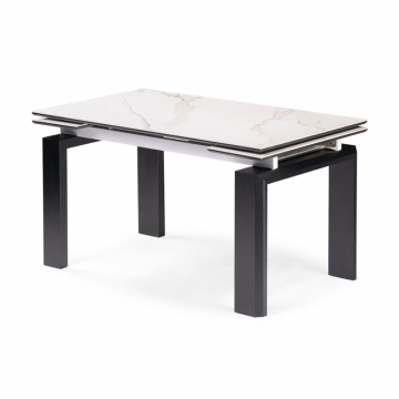 Керамический стол Давос 140(200)х80х78 белый мрамор / черный кварц
