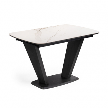 Стол на тумбе Петир 120(160)х80х75 белый мрамор / графит / темный камень