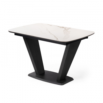 Стол на тумбе Петир 120(160)х80х75 белый мрамор / графит / темный камень