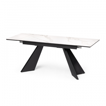 Керамический стол Ливи 140х80х78 белый мрамор / черный