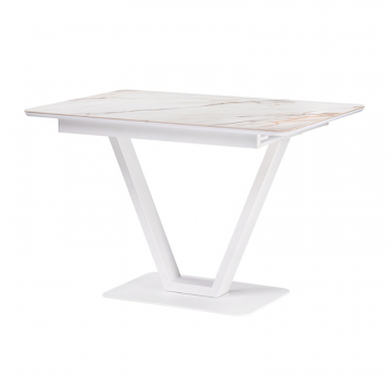 Стол на тумбе Бугун 120(160)х80х77 белый мрамор с прожилками / белый