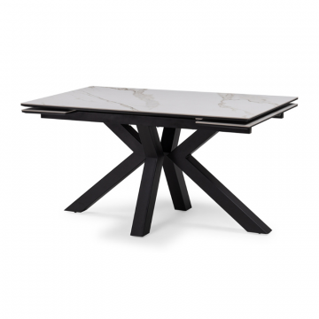 Керамический стол Бронхольм 140(200)х80х77 белый мрамор / черный