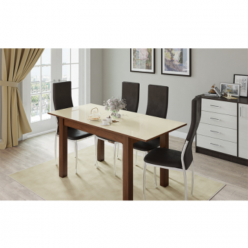 Стол обеденный раскладной Бруно 80, орех/лакобель ваниль