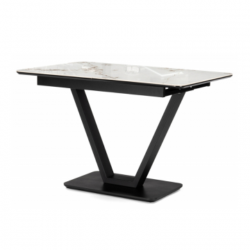 Стол на тумбе Бугун 120(160)х80х77 белый мрамор глняец / черный