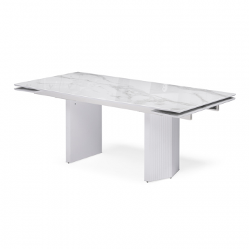 Стеклянный стол Монерон 200(260)х100х77 белый мрамор / белый