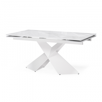 Стеклянный стол Хасселвуд 160(220)х90х77 белый мрамор / белый
