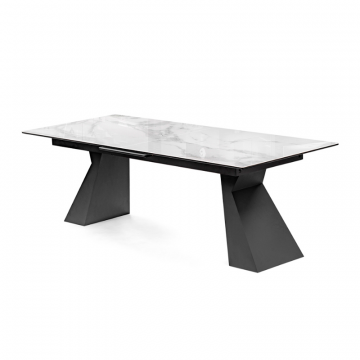 Стеклянный стол Денхольм 240(290)х100х75 белый мрамор / черный
