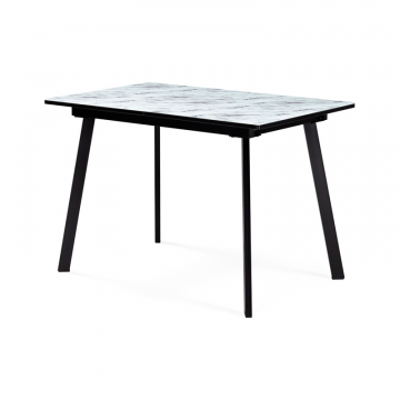 Стеклянный стол Агни 110(140)х68х76 мрамор белый / черный матовый