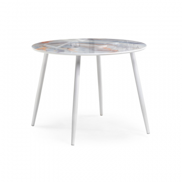 Стеклянный стол Кловис 100(140)х100х76 кианит / белый