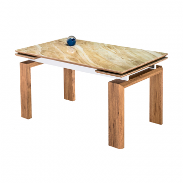 Стеклянный стол Давос 140(200)х80х78 бежевый мрамор