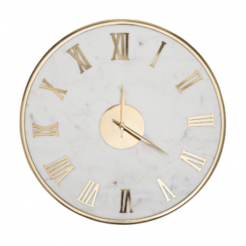 79MAL-5904-40 Часы настенные белый мрамор/золото d40см