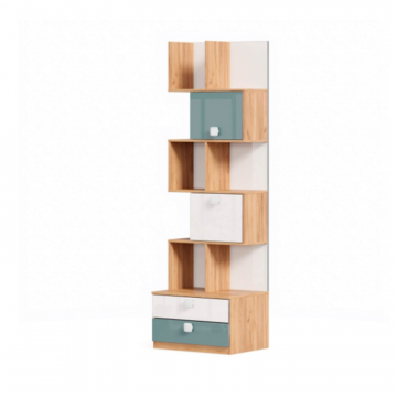 Агата Стеллаж 600 (Дуб Золотой/Белый/Сумеречный голубой)