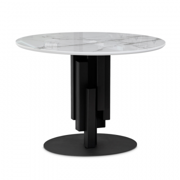 Стеклянный стол Калипсо 110х75 белый мрамор / черный