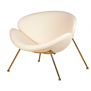 Кресло дизайнерское DOBRIN EMILY, белый винил YP17, золотое основание