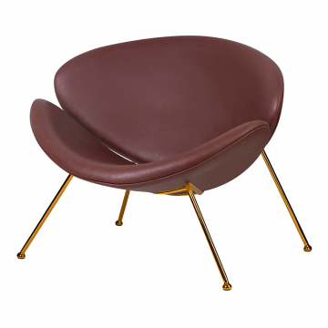 Кресло дизайнерское DOBRIN EMILY, коричневый винил YP5, золотое основание
