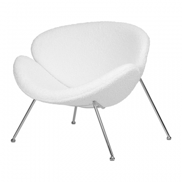 Кресло дизайнерское DOBRIN EMILY, белый (букле) ткань , хромированная сталь