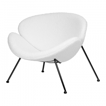 Кресло дизайнерское DOBRIN EMILY, белый (букле) ткань, черное основание