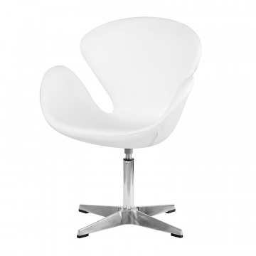 Кресло дизайнерское DOBRIN SWAN, белый кожзам P23, алюминиевое основание