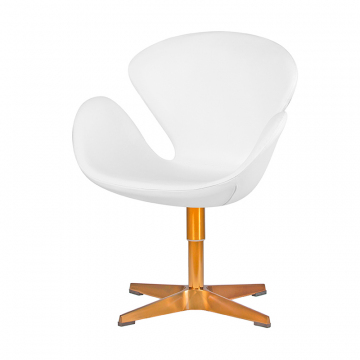 Кресло дизайнерское DOBRIN SWAN, белый кожзам P23, золотое основание