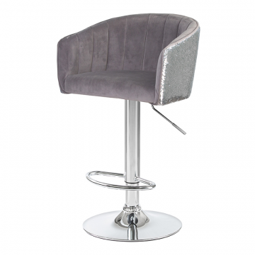 Стул барный DOBRIN DARCY SHINY, серый велюр с серебряными пайетками