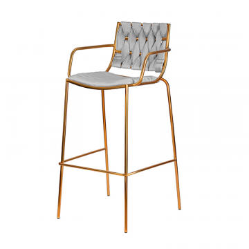 Стул барный DOBRIN MILLER GOLD, светло-серый велюр (135-37)