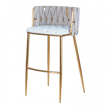 Стул барный DOBRIN EMMA GOLD, белый PU (T-01), белая ткань (F-49)